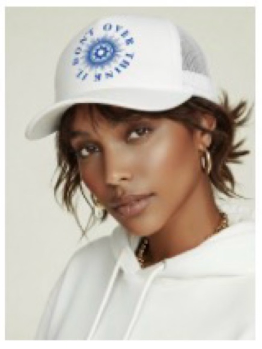 NWT Spiritual Gangster X Club Pilates White Trucker Hat “Don’t Over Think It”